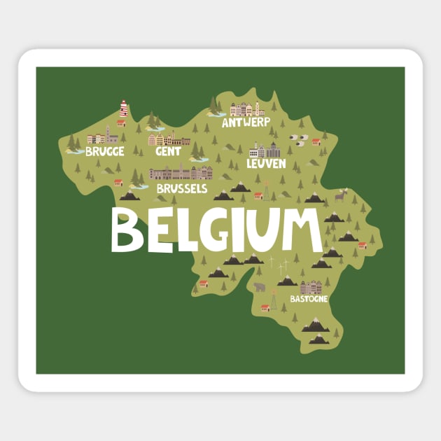 Belgium Illustrated Map Magnet by JunkyDotCom